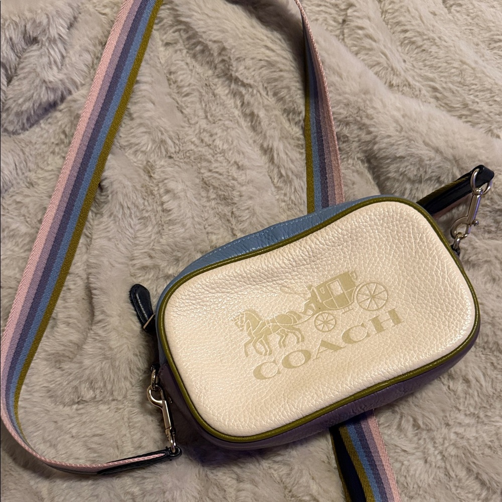 Coach Ivory Crossbody Bag with Striped Strap